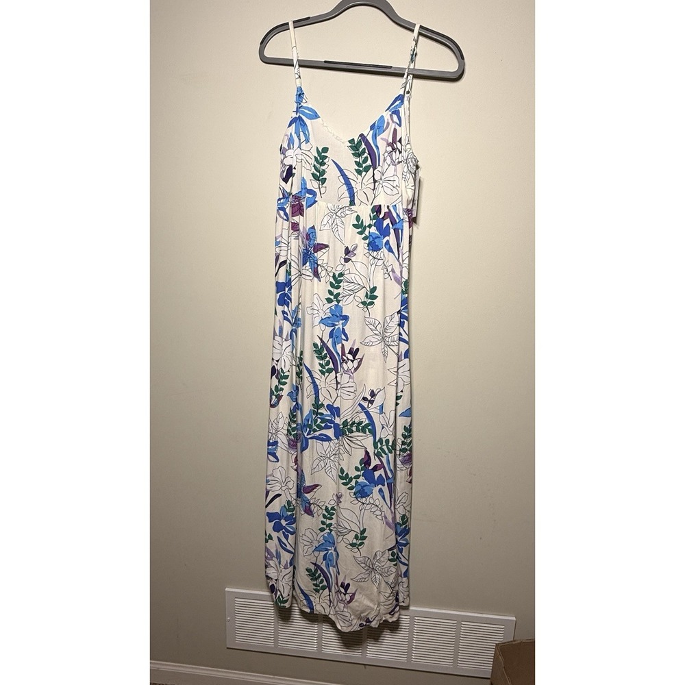 Isabel Maternity NWT Floral Tie Back Maxi Dress White Blue Purple Medium
